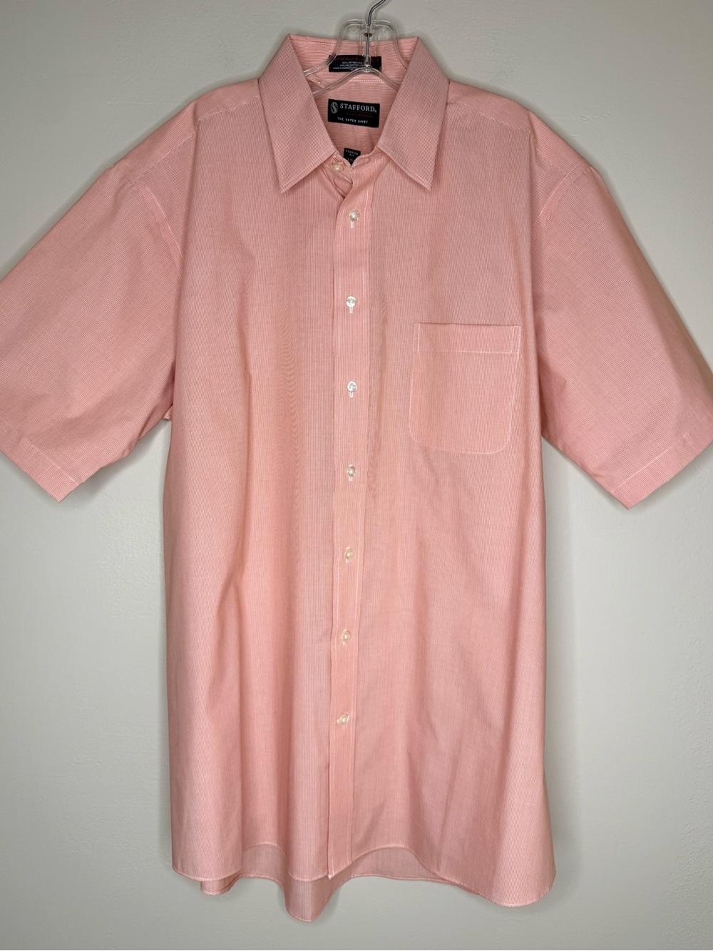 Stafford Performance Short Sleeve Button Down Shirt Light Orange Stripes 17.5